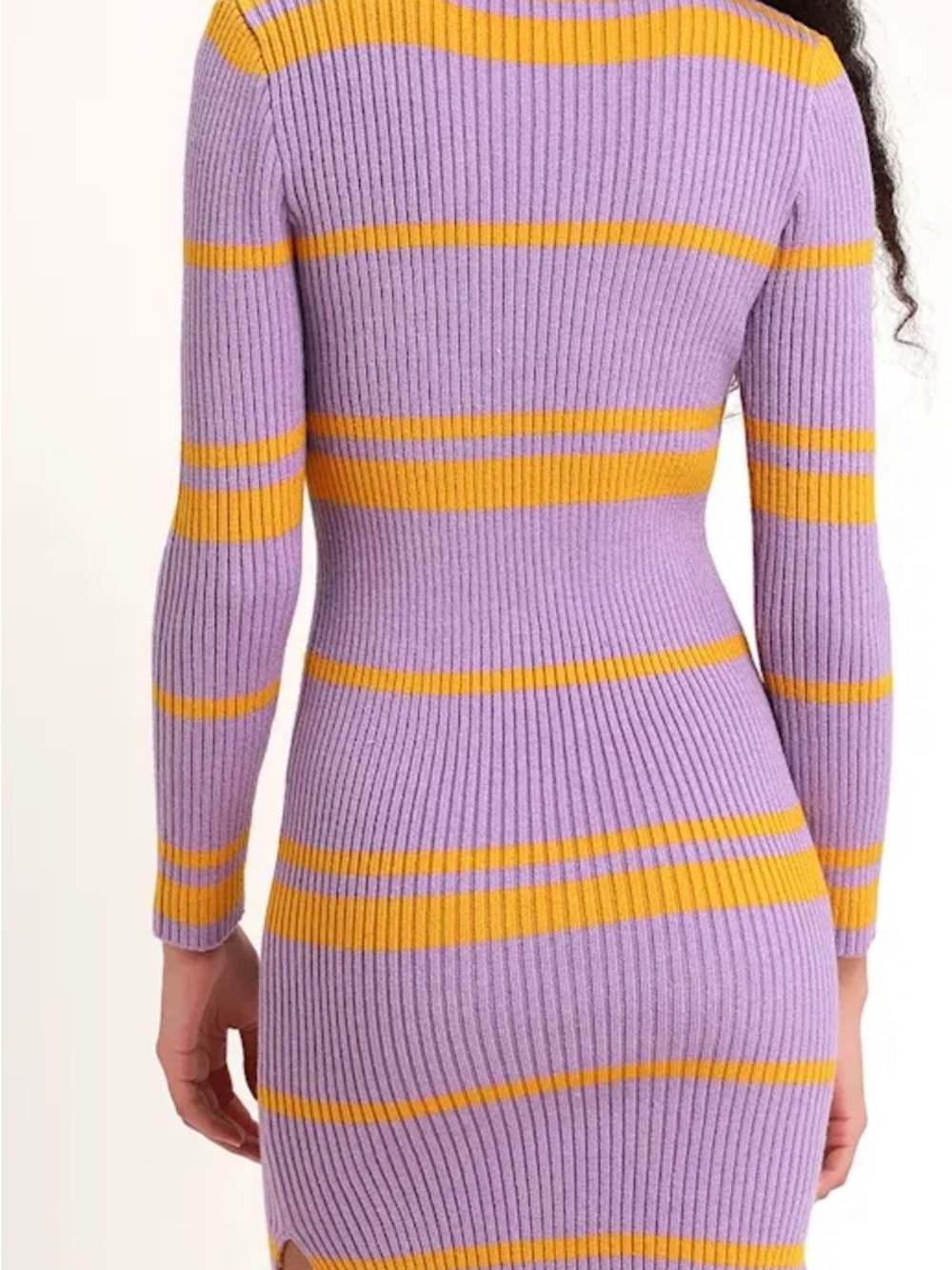 Moon River Purple & Yellow Striped Ribbed Turtleneck Sweater Dress - Picture 2 of 2